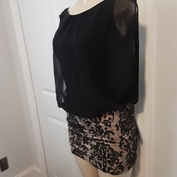 Aidan Mattox - Embroidered Chiffon Blouson Black/Nude Short Dress - Picture 6 of 14